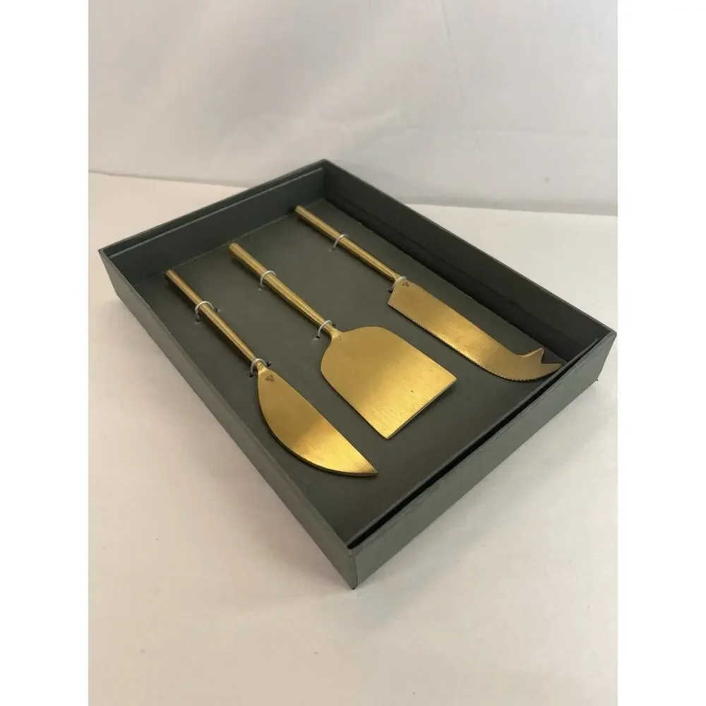 Anthropologie May We Present Brass Cheese Knives Set of 3 Monogram Letter A NIB